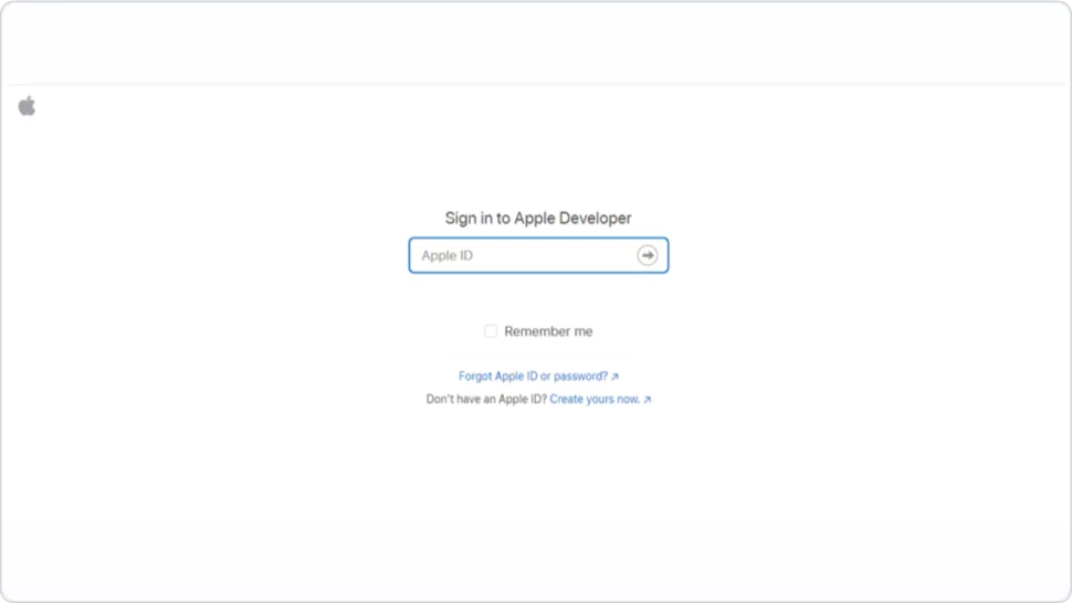 Apple Developer Sign in Screen